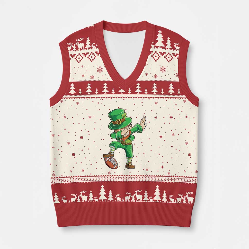 Dabbing Leprechaun Football V-Neck Knit Sweater Vest St Patricks Day Sports Lover TS02 Beige Red Print Your Wear
