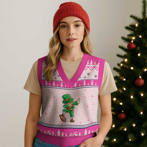 Dabbing Leprechaun Football V-Neck Knit Sweater Vest St Patricks Day Sports Lover TS02 Hot Pink Print Your Wear