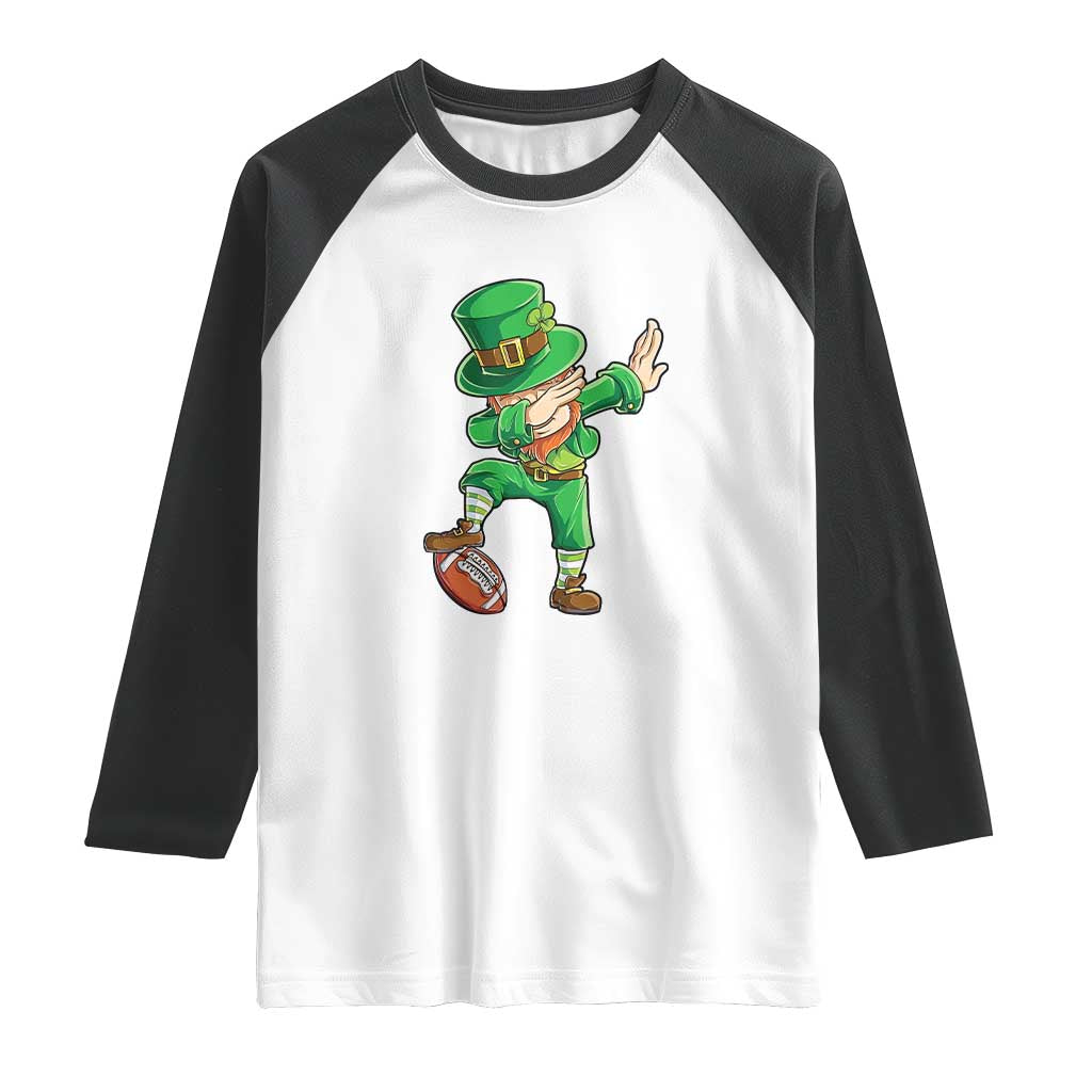 Dabbing Leprechaun Football Raglan Shirt St Patricks Day Sports Lover TS02 White Black Print Your Wear