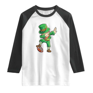 Dabbing Leprechaun Football Raglan Shirt St Patricks Day Sports Lover TS02 White Black Print Your Wear