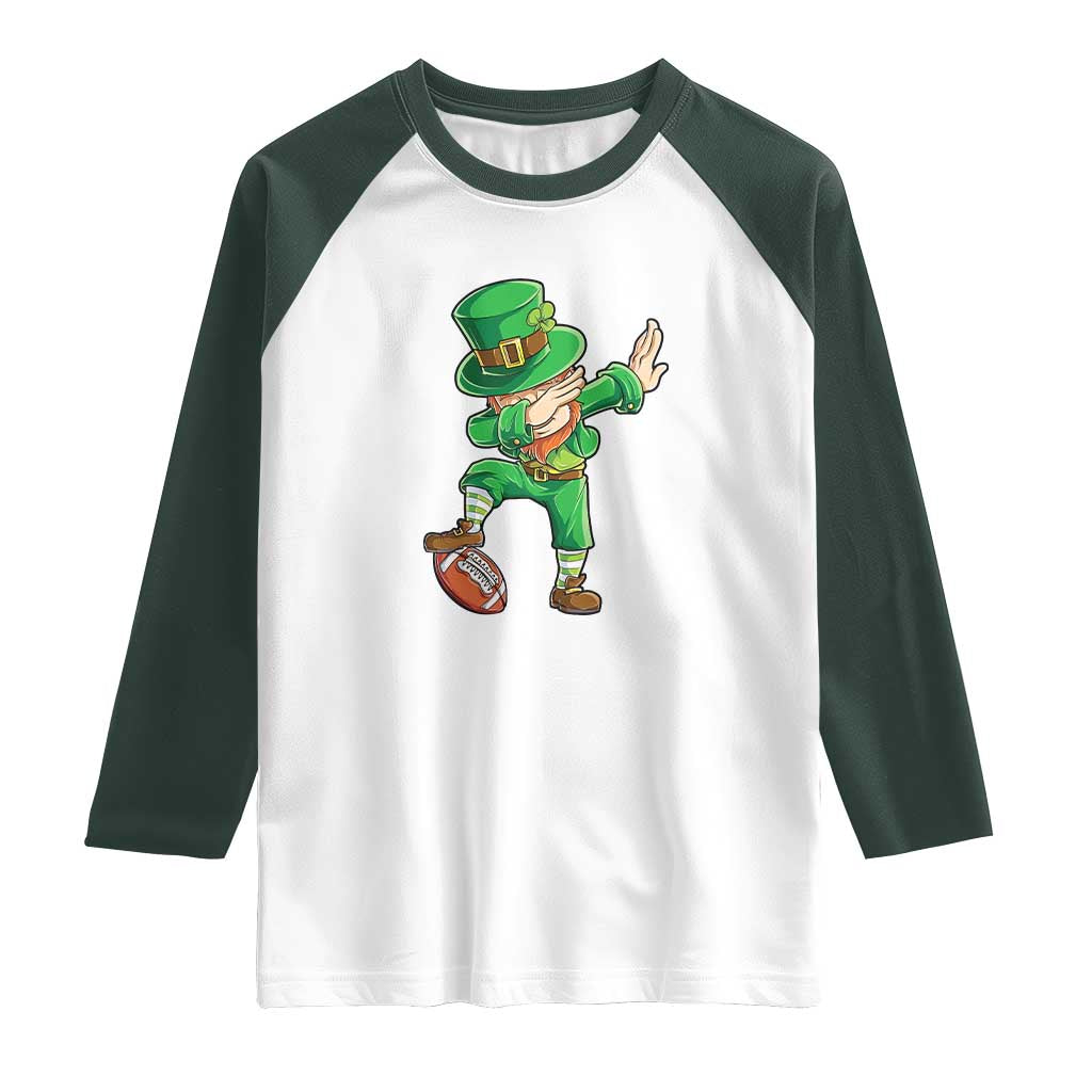 Dabbing Leprechaun Football Raglan Shirt St Patricks Day Sports Lover TS02 White Dark Forest Green Print Your Wear