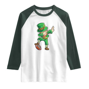 Dabbing Leprechaun Football Raglan Shirt St Patricks Day Sports Lover TS02 White Dark Forest Green Print Your Wear