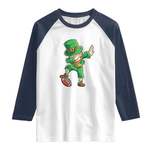 Dabbing Leprechaun Football Raglan Shirt St Patricks Day Sports Lover TS02 White Navy Print Your Wear