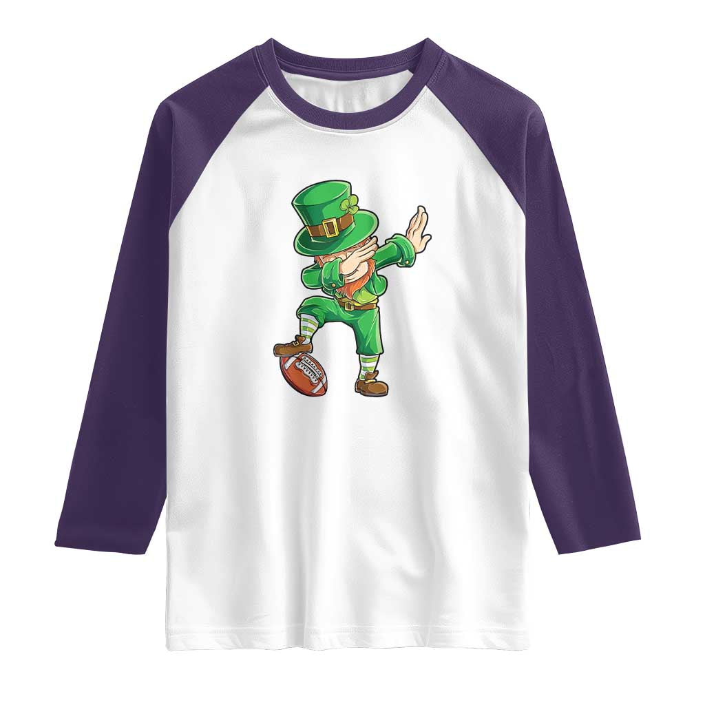 Dabbing Leprechaun Football Raglan Shirt St Patricks Day Sports Lover TS02 White Purple Print Your Wear