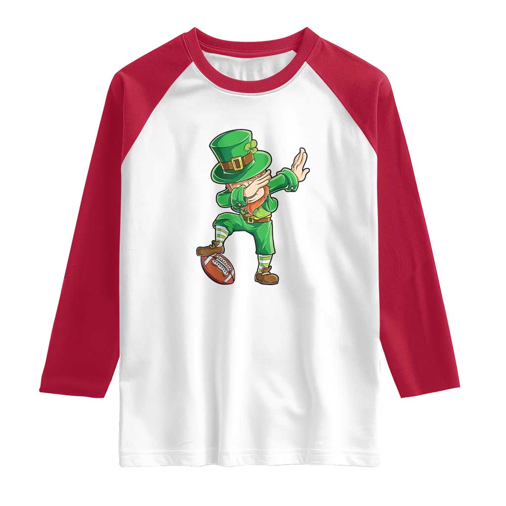 Dabbing Leprechaun Football Raglan Shirt St Patricks Day Sports Lover TS02 White Red Print Your Wear