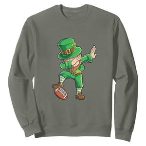 Dabbing Leprechaun Football Sweatshirt St Patricks Day Sports Lover TS02 Military Green Print Your Wear