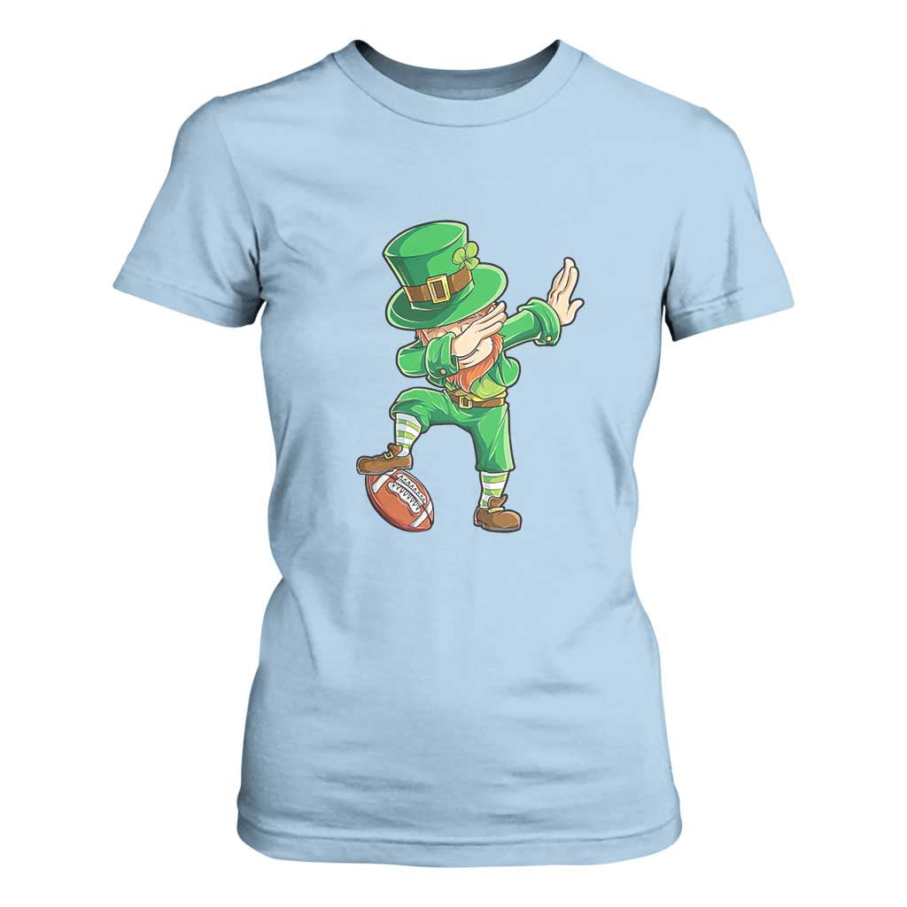 Dabbing Leprechaun Football T Shirt For Women St Patricks Day Sports Lover TS02 Light Blue Print Your Wear