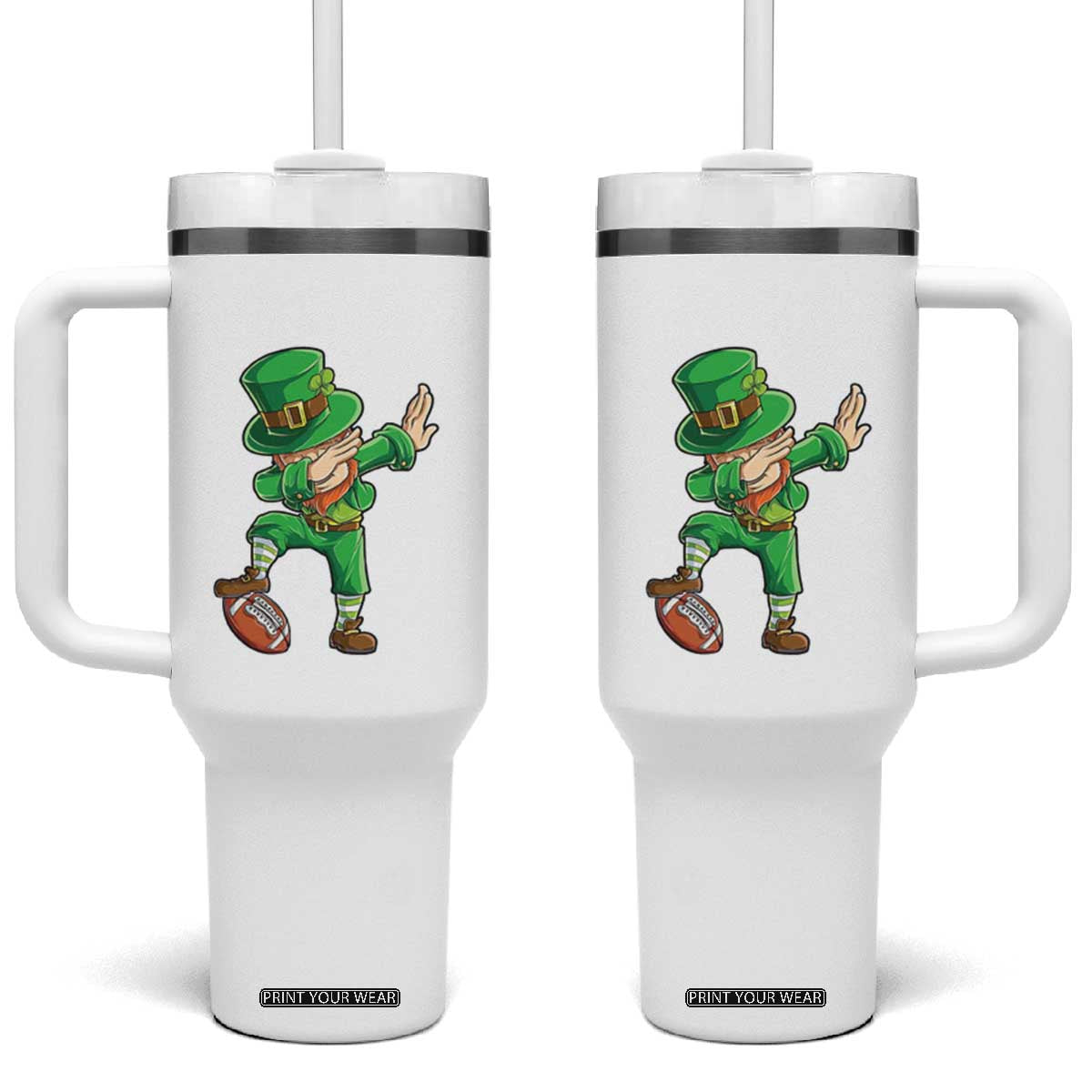 Dabbing Leprechaun Football Tumbler With Handle St Patricks Day Sports Lover TS02 One Size: 40 oz White Print Your Wear