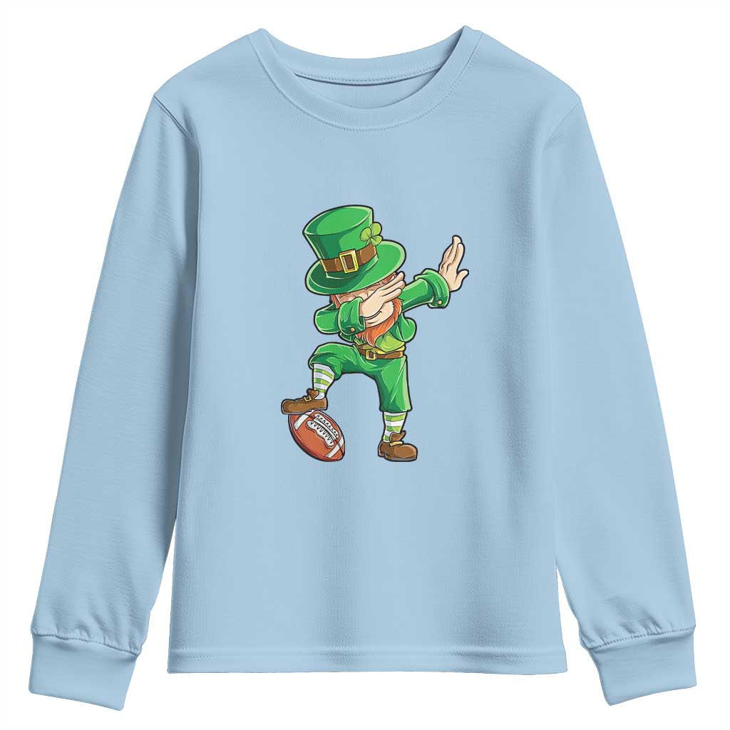 Dabbing Leprechaun Football Youth Sweatshirt St Patricks Day Sports Lover TS02 Light Blue Print Your Wear