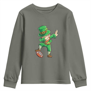 Dabbing Leprechaun Football Youth Sweatshirt St Patricks Day Sports Lover TS02 Military Green Print Your Wear