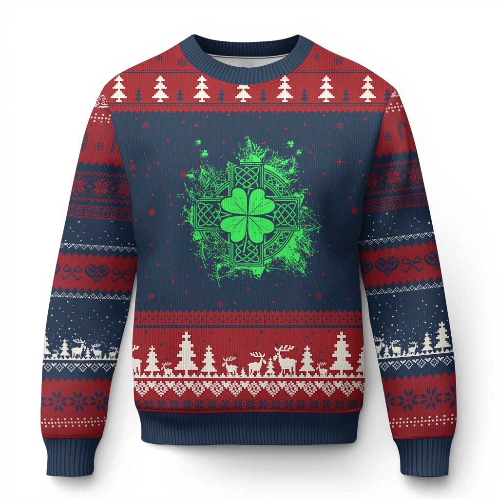 Celtic Knot Irish Shamrock Ugly Christmas Sweater St Patricks Day TS02 Navy Red Print Your Wear