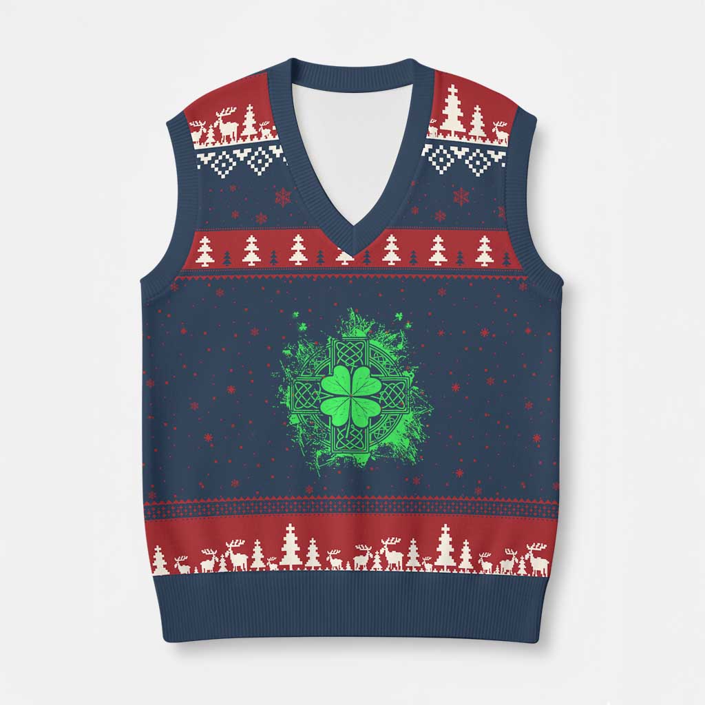 Celtic Knot Irish Shamrock V-Neck Knit Sweater Vest St Patricks Day TS02 Navy Red Print Your Wear
