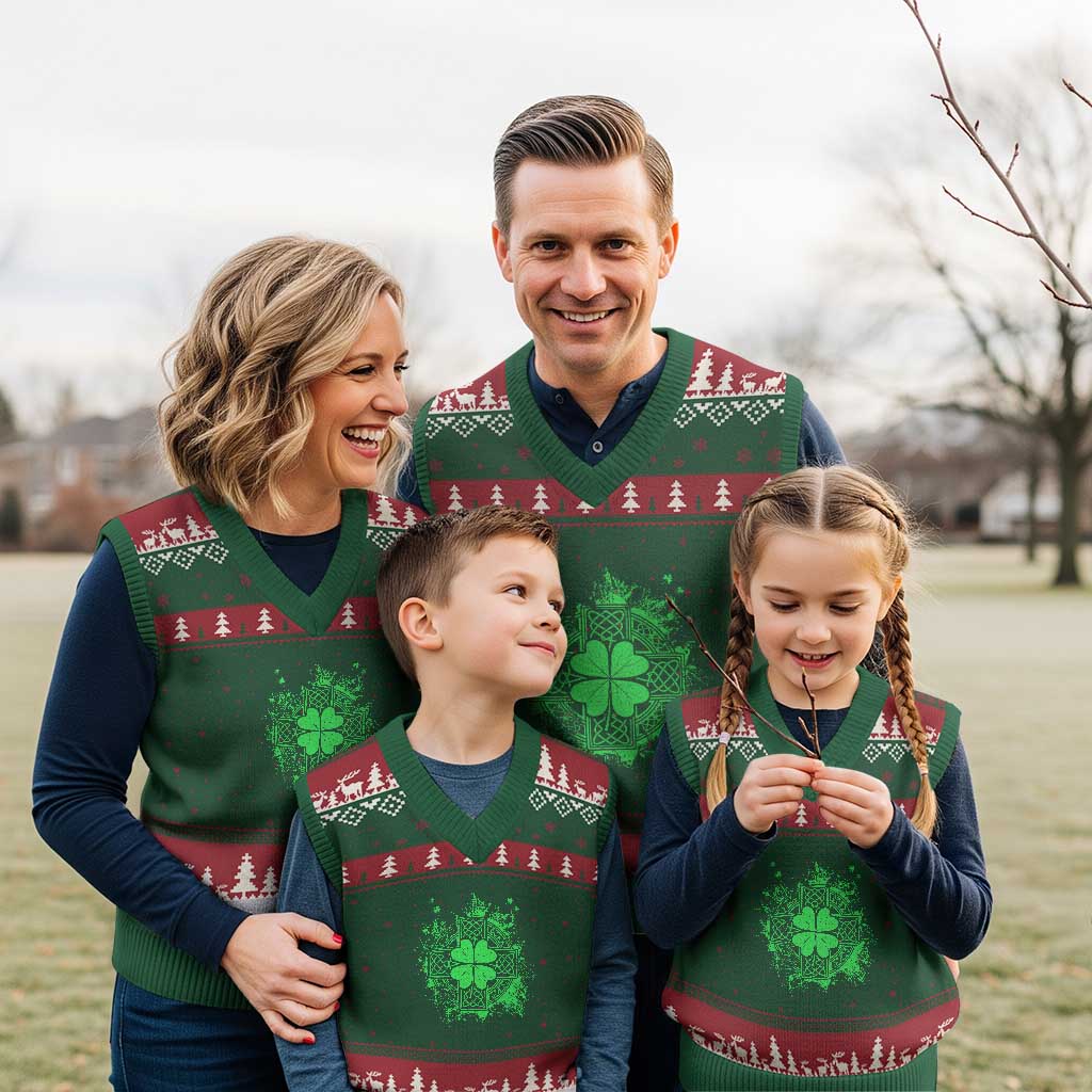 Celtic Knot Irish Shamrock V-Neck Knit Sweater Vest St Patricks Day TS02 Red Green Print Your Wear