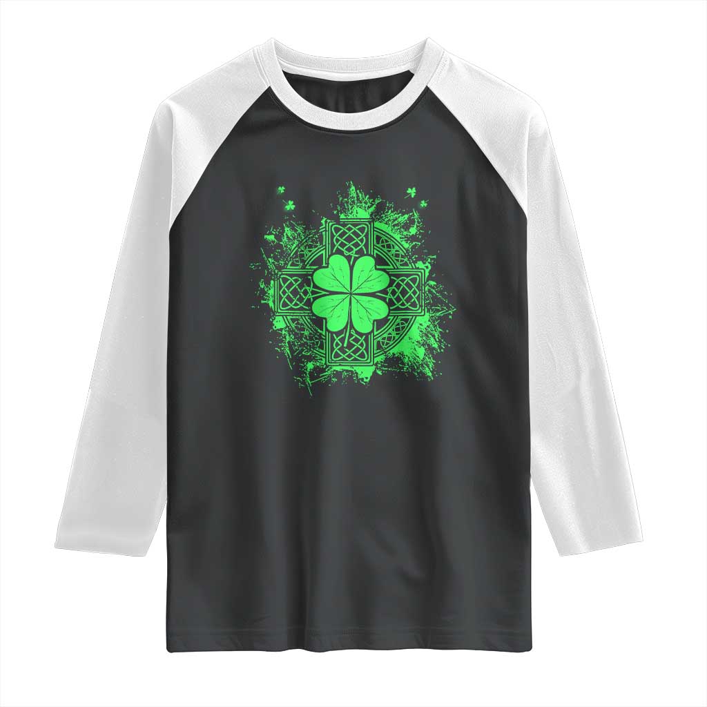 Celtic Knot Irish Shamrock Raglan Shirt St Patricks Day TS02 Black White Print Your Wear