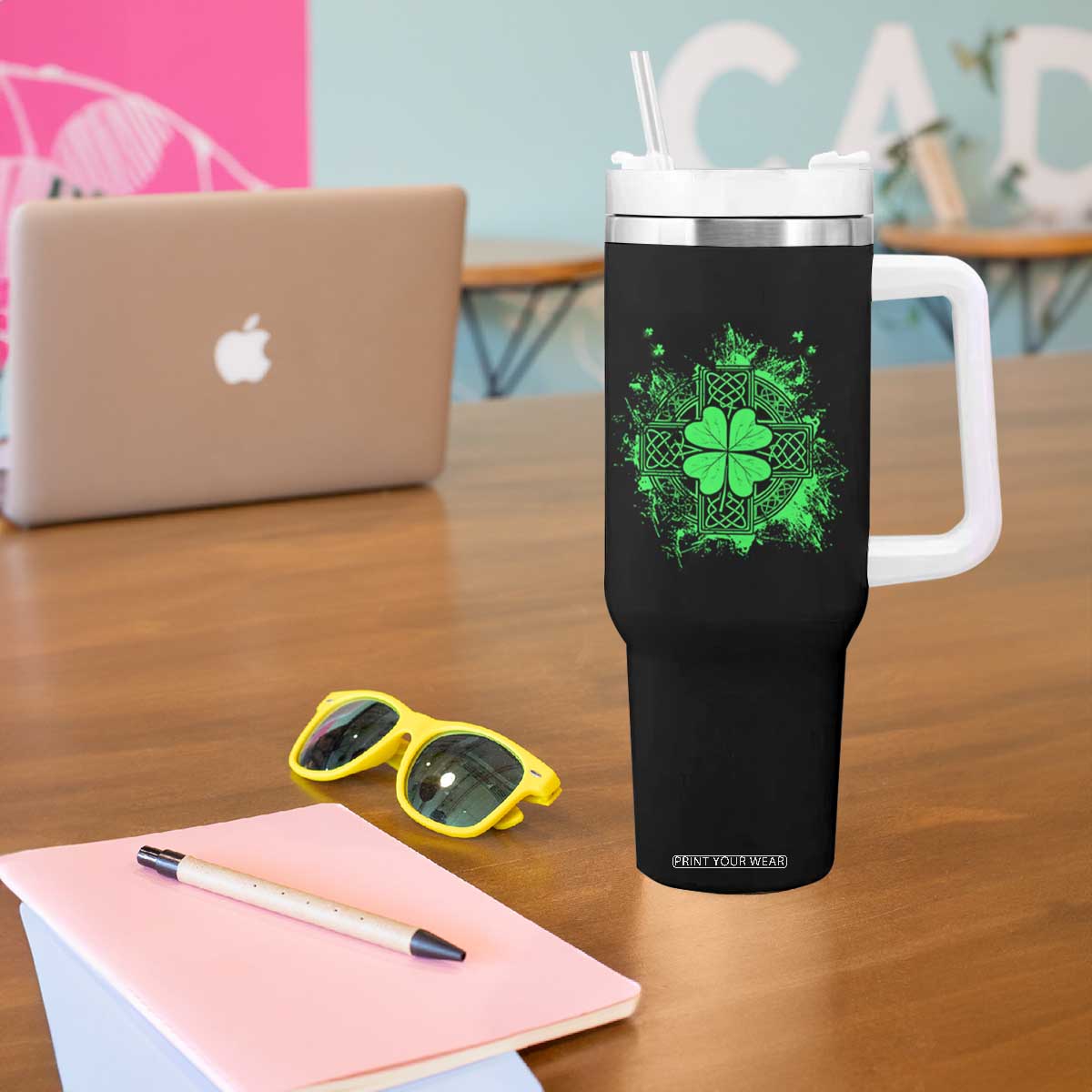 Celtic Knot Irish Shamrock Tumbler With Handle St Patricks Day TS02 Print Your Wear