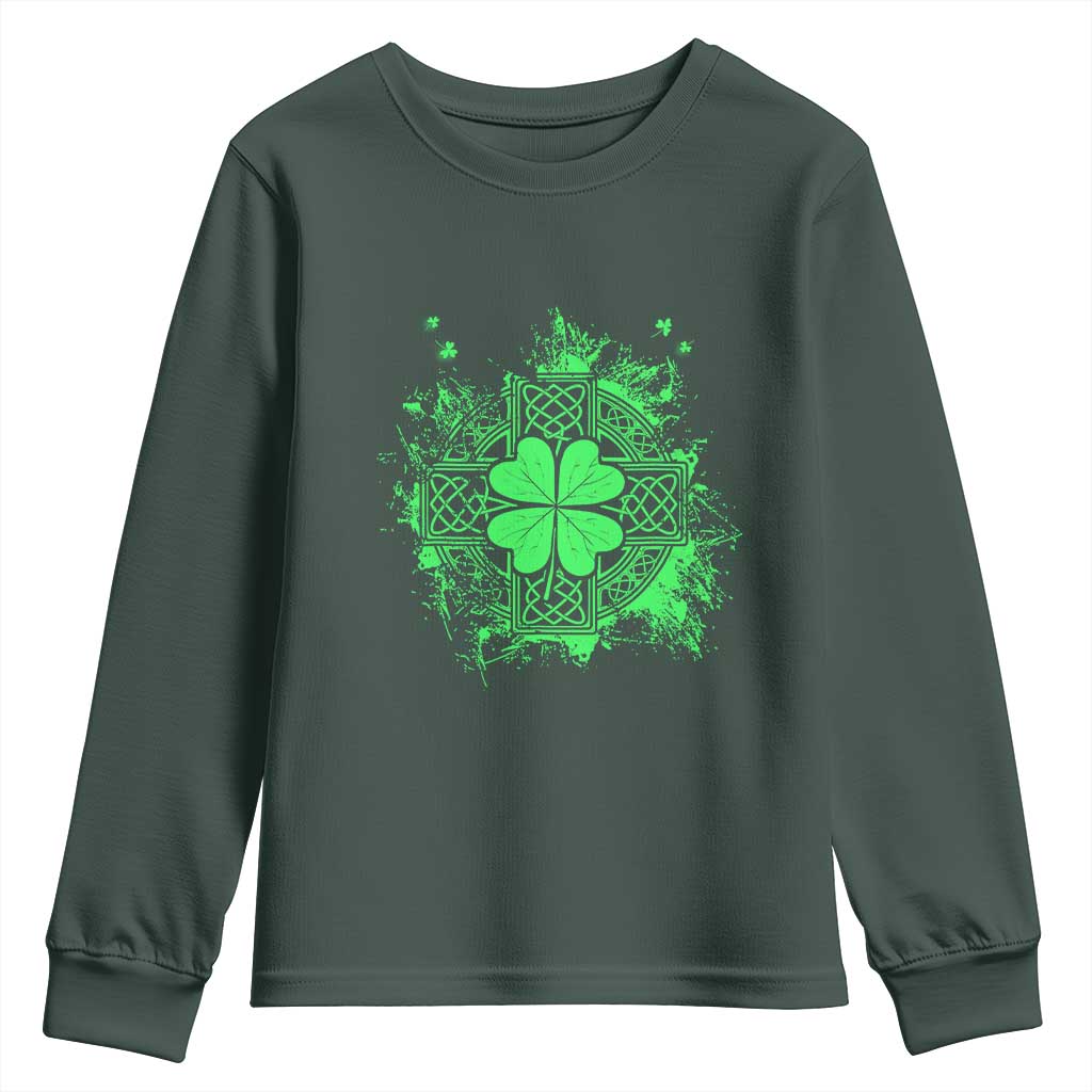Celtic Knot Irish Shamrock Youth Sweatshirt St Patricks Day TS02 Dark Forest Green Print Your Wear