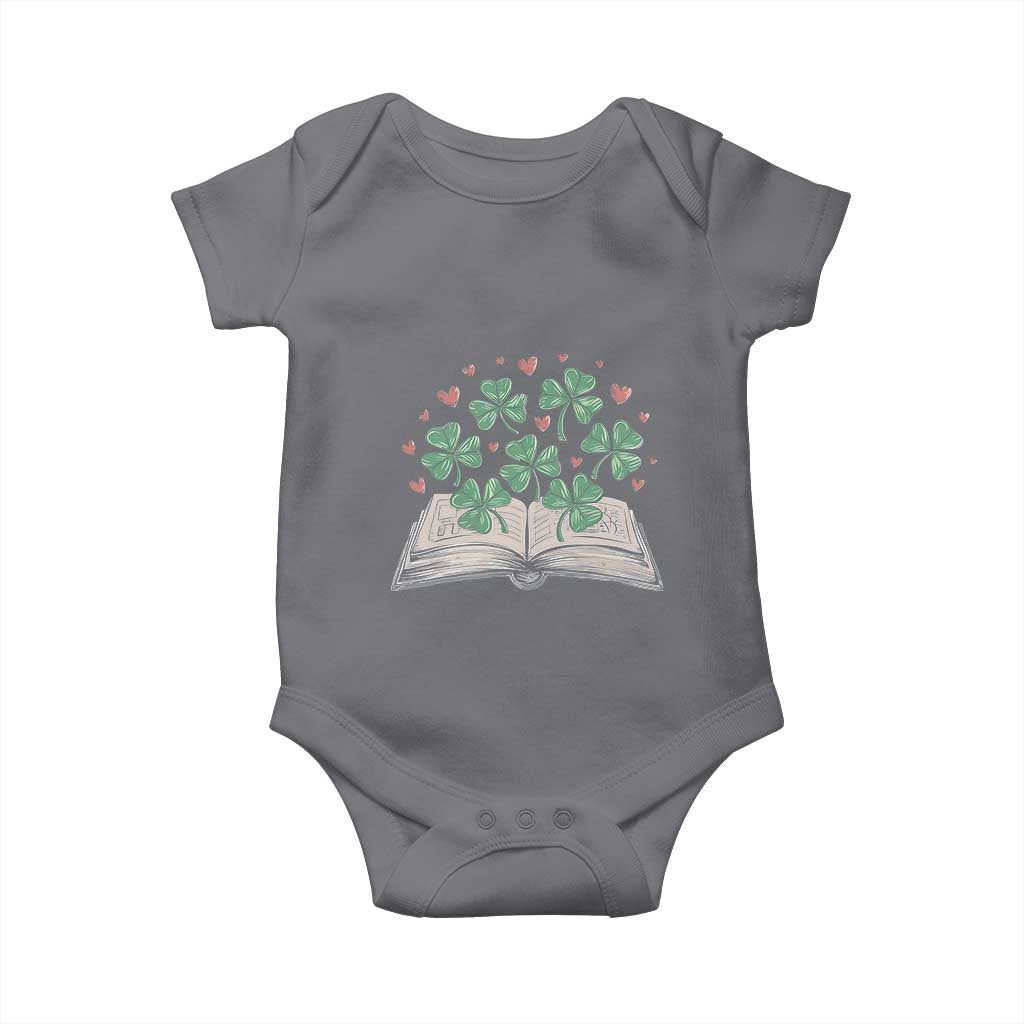 St Patricks Day Book Lover Baby Onesie Librarian Core Lucky Shamrocks TS02 Charcoal Print Your Wear