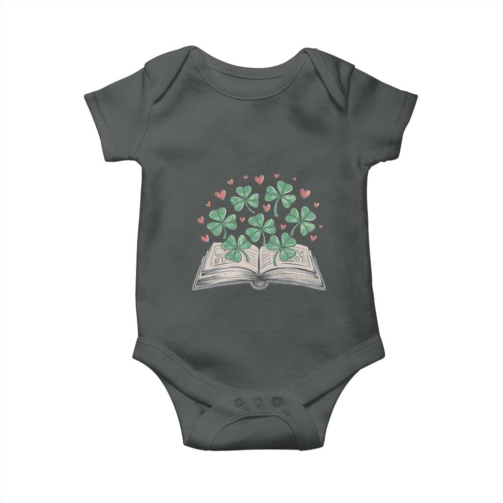 St Patricks Day Book Lover Baby Onesie Librarian Core Lucky Shamrocks TS02 Dark Heather Print Your Wear