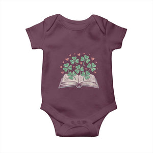 St Patricks Day Book Lover Baby Onesie Librarian Core Lucky Shamrocks TS02 Maroon Print Your Wear