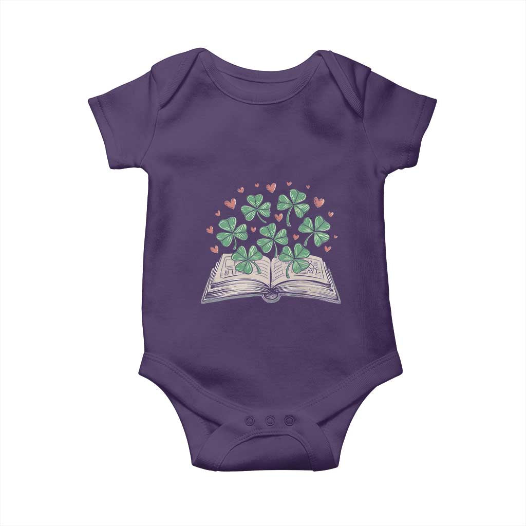St Patricks Day Book Lover Baby Onesie Librarian Core Lucky Shamrocks TS02 Purple Print Your Wear