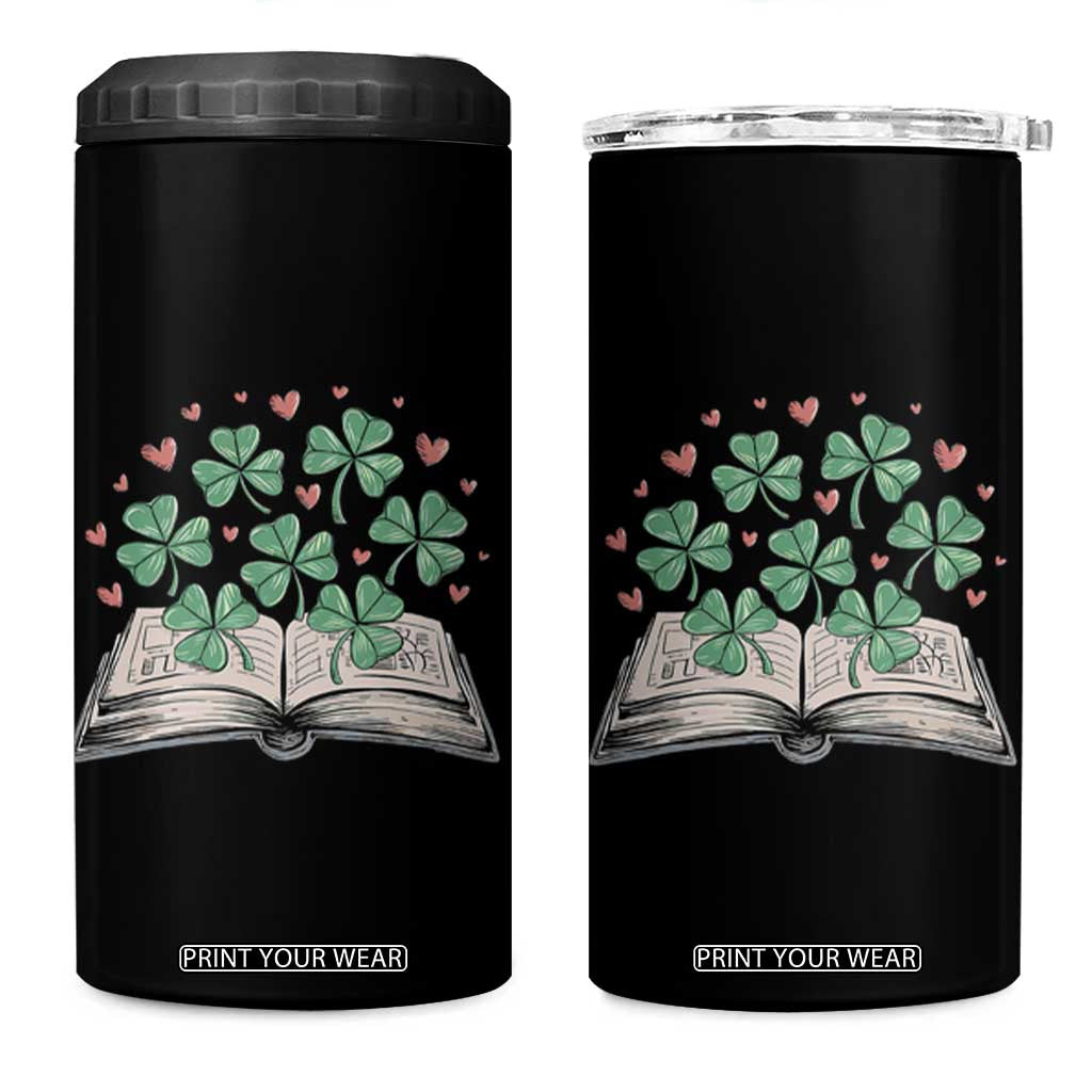 St Patricks Day Book Lover 4 in 1 Can Cooler Tumbler Librarian Core Lucky Shamrocks TS02 One Size: 16 oz Black Print Your Wear