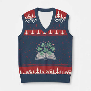 St Patricks Day Book Lover V-Neck Knit Sweater Vest Librarian Core Lucky Shamrocks TS02 Navy Red Print Your Wear