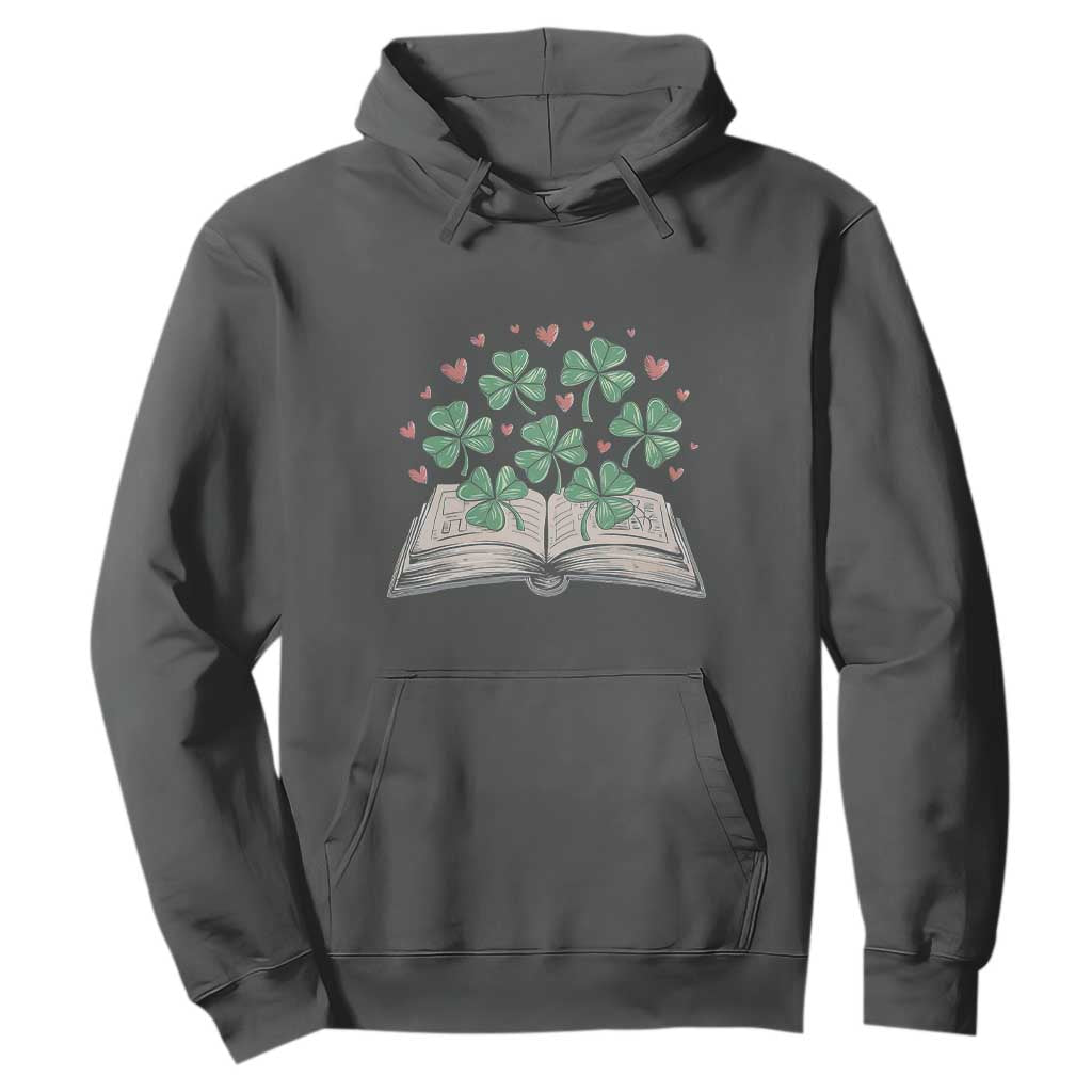 St Patricks Day Book Lover Hoodie Librarian Core Lucky Shamrocks TS02 Dark Heather Print Your Wear