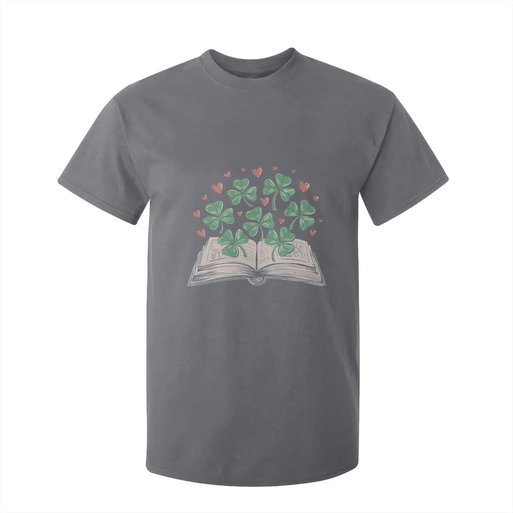 St Patricks Day Book Lover T Shirt For Kid Librarian Core Lucky Shamrocks TS02 Charcoal Print Your Wear