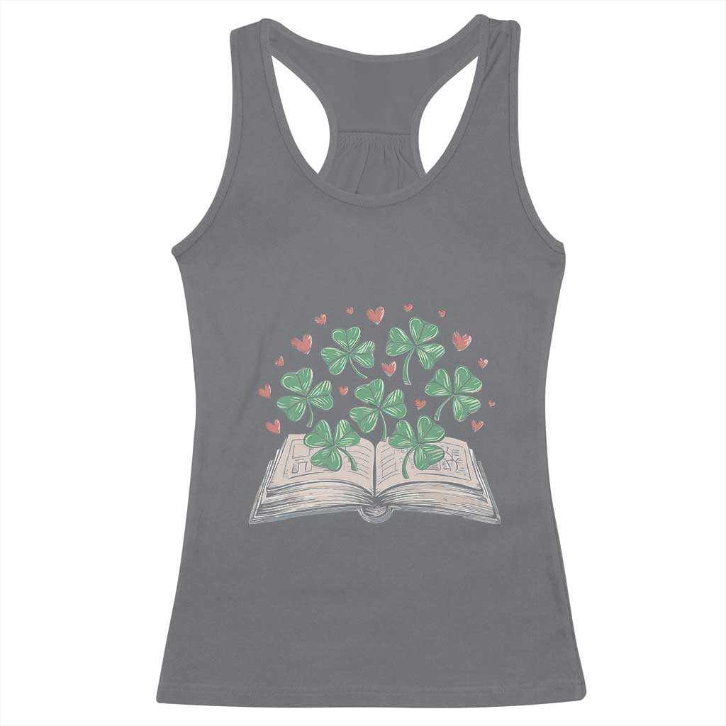 St Patricks Day Book Lover Racerback Tank Top Librarian Core Lucky Shamrocks TS02 Charcoal Print Your Wear