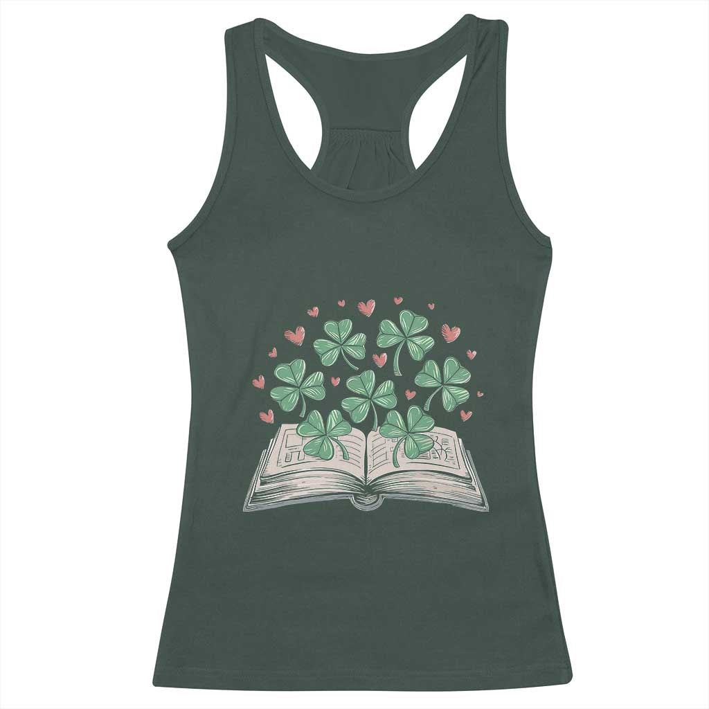 St Patricks Day Book Lover Racerback Tank Top Librarian Core Lucky Shamrocks TS02 Dark Forest Green Print Your Wear