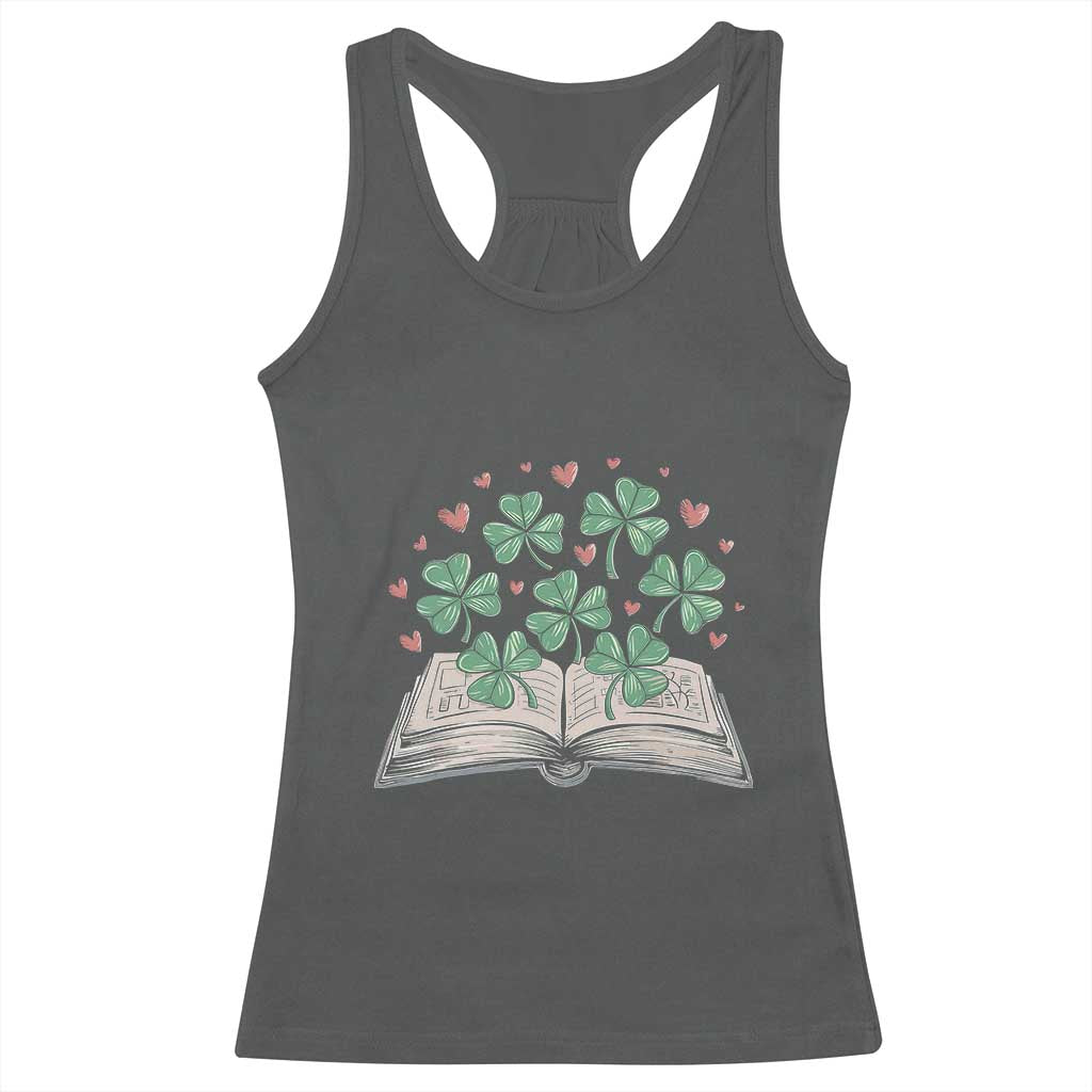St Patricks Day Book Lover Racerback Tank Top Librarian Core Lucky Shamrocks TS02 Dark Heather Print Your Wear