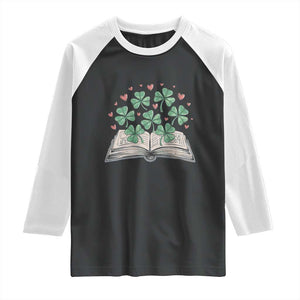 St Patricks Day Book Lover Raglan Shirt Librarian Core Lucky Shamrocks TS02 Black White Print Your Wear