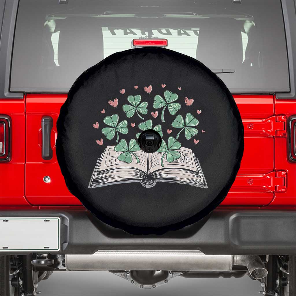 St Patricks Day Book Lover Spare Tire Cover Librarian Core Lucky Shamrocks TS02 Black Print Your Wear