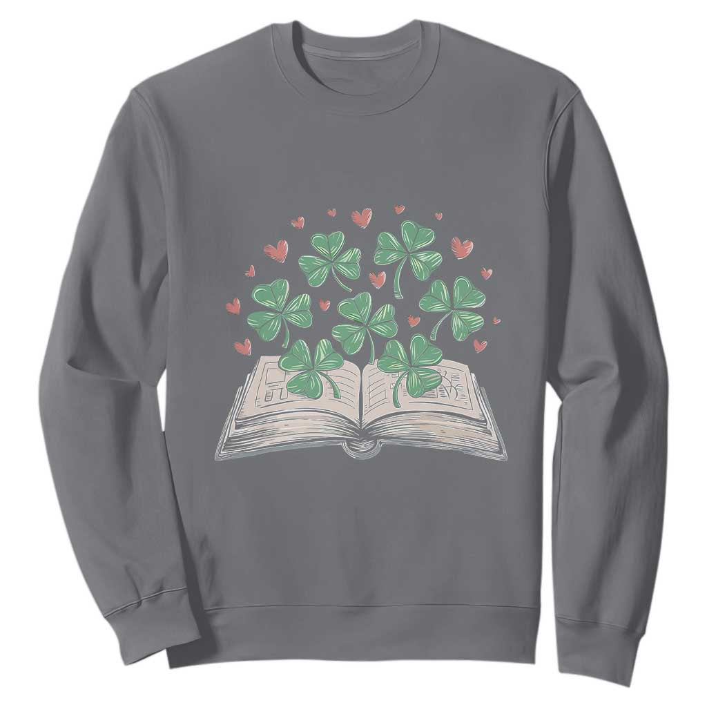 St Patricks Day Book Lover Sweatshirt Librarian Core Lucky Shamrocks TS02 Charcoal Print Your Wear