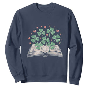 St Patricks Day Book Lover Sweatshirt Librarian Core Lucky Shamrocks TS02 Navy Print Your Wear