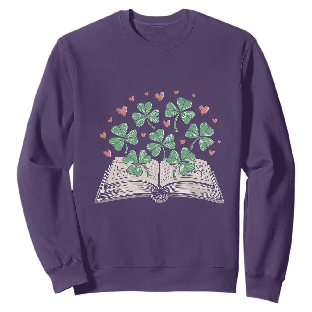 St Patricks Day Book Lover Sweatshirt Librarian Core Lucky Shamrocks TS02 Purple Print Your Wear