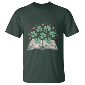 St Patricks Day Book Lover T Shirt Librarian Core Lucky Shamrocks TS02 Dark Forest Green Print Your Wear