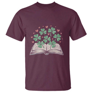 St Patricks Day Book Lover T Shirt Librarian Core Lucky Shamrocks TS02 Maroon Print Your Wear