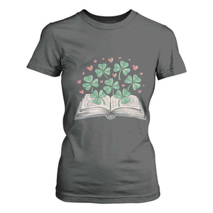 St Patricks Day Book Lover T Shirt For Women Librarian Core Lucky Shamrocks TS02 Dark Heather Print Your Wear