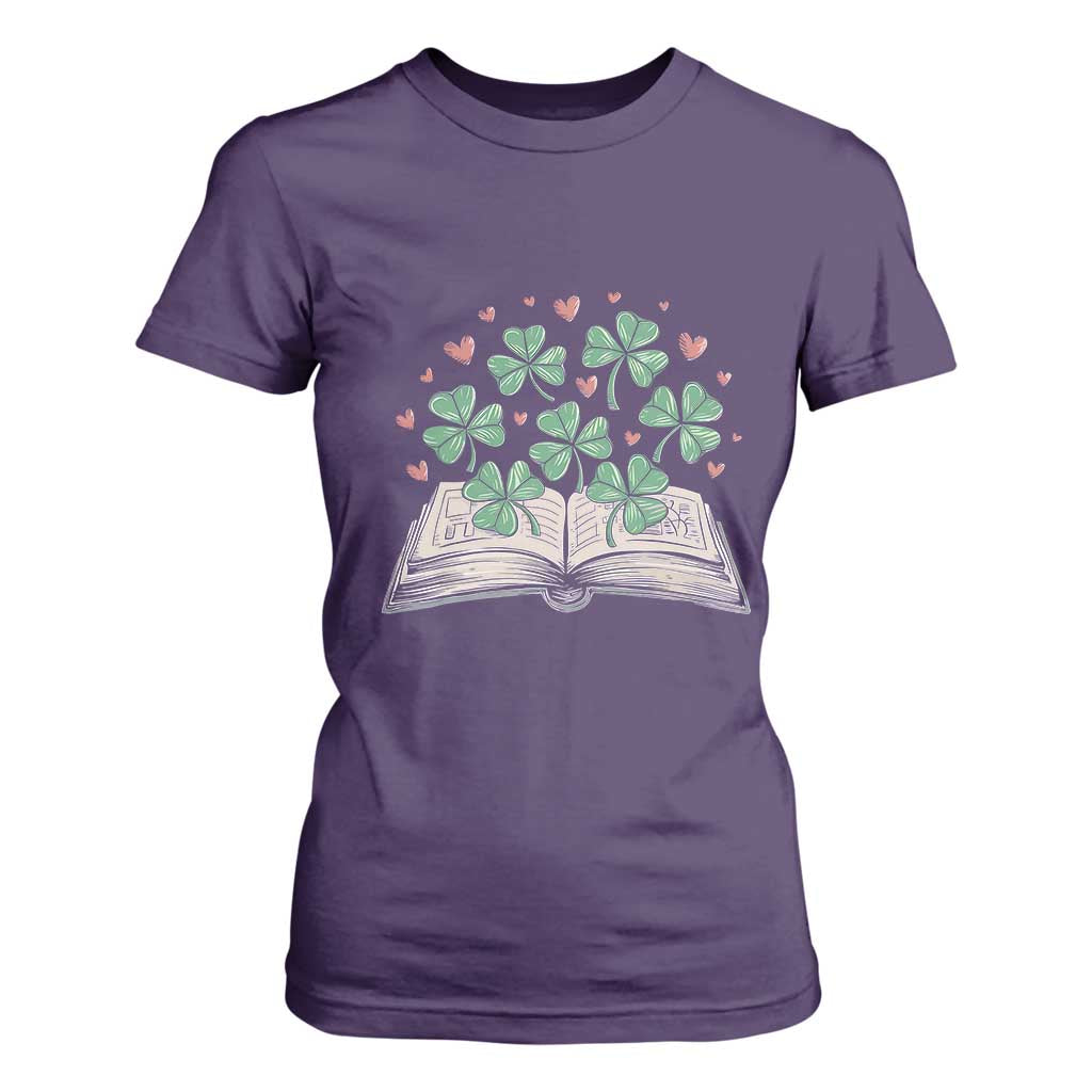 St Patricks Day Book Lover T Shirt For Women Librarian Core Lucky Shamrocks TS02 Purple Print Your Wear
