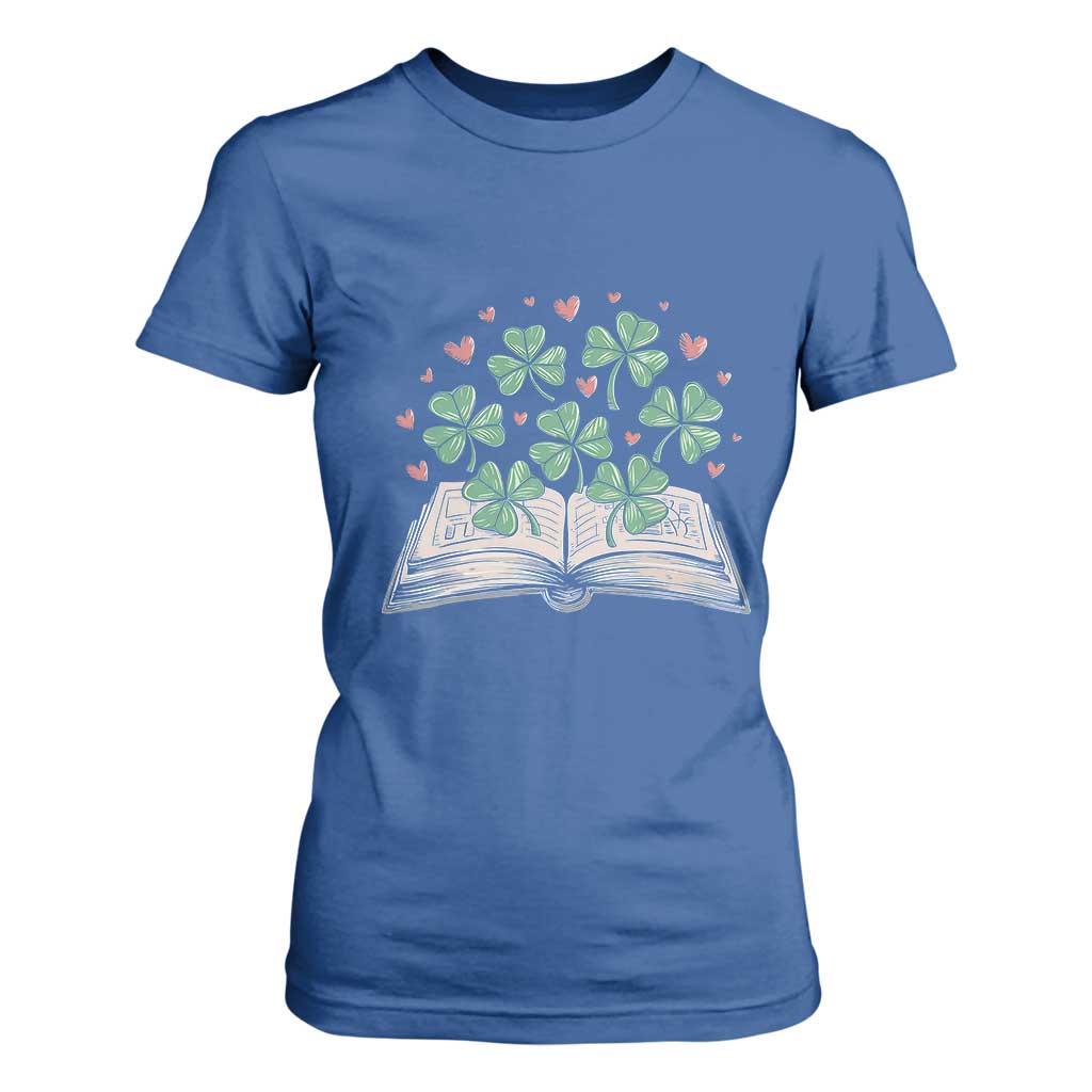 St Patricks Day Book Lover T Shirt For Women Librarian Core Lucky Shamrocks TS02 Royal Blue Print Your Wear