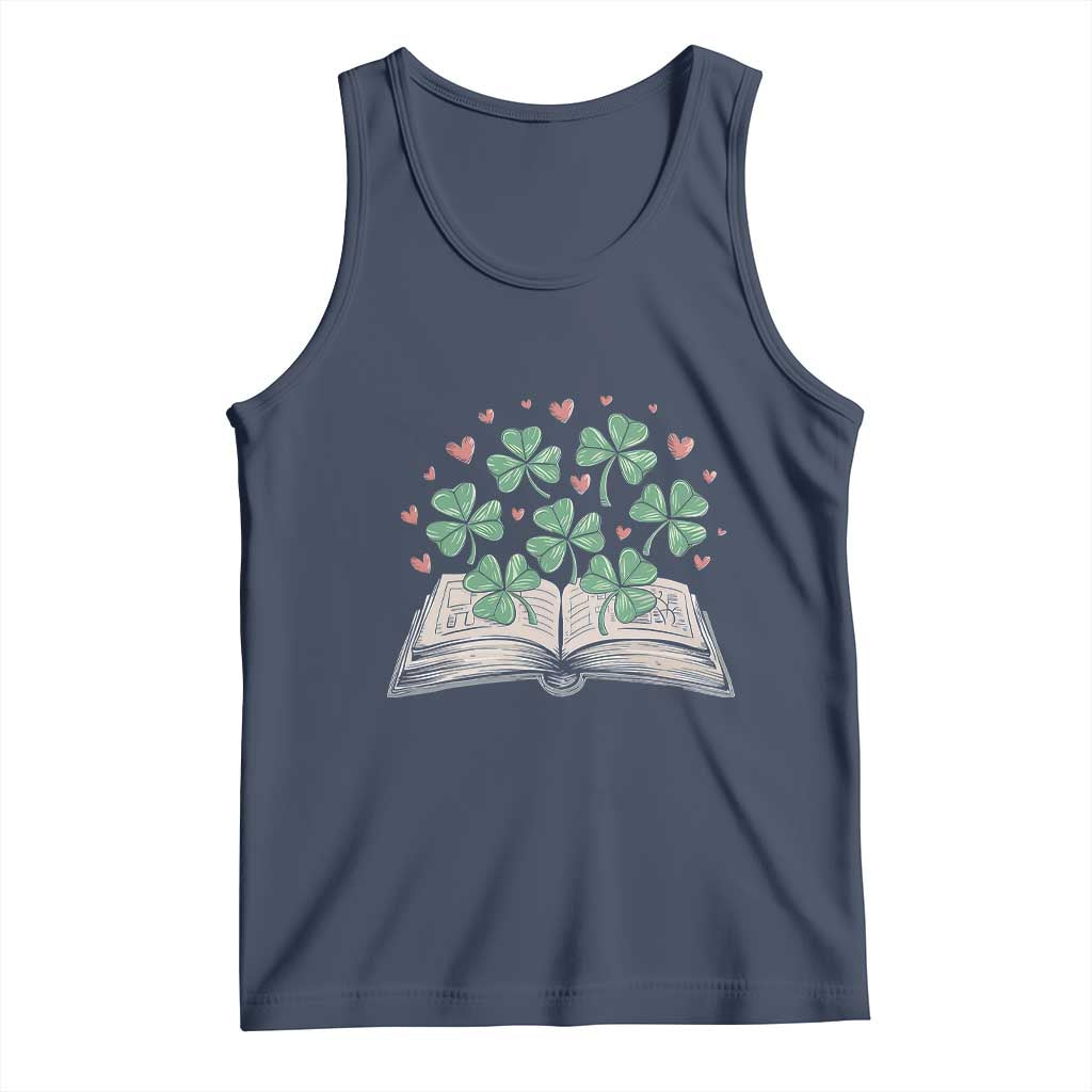 St Patricks Day Book Lover Tank Top Librarian Core Lucky Shamrocks TS02 Navy Print Your Wear