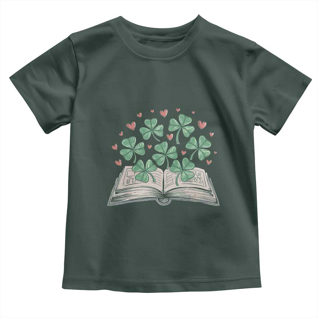 St Patricks Day Book Lover Toddler T Shirt Librarian Core Lucky Shamrocks TS02 Dark Forest Green Print Your Wear