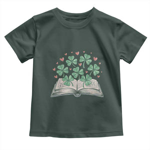 St Patricks Day Book Lover Toddler T Shirt Librarian Core Lucky Shamrocks TS02 Dark Forest Green Print Your Wear