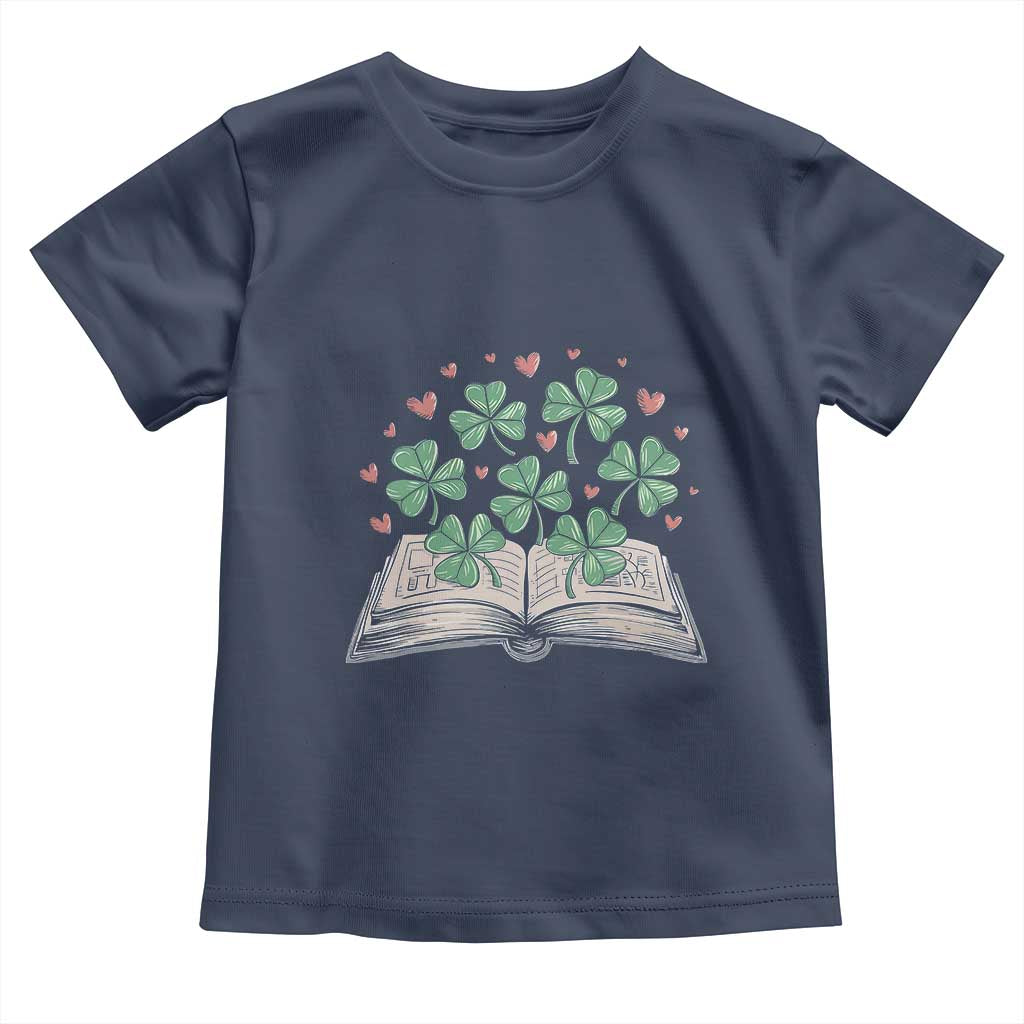St Patricks Day Book Lover Toddler T Shirt Librarian Core Lucky Shamrocks TS02 Navy Print Your Wear