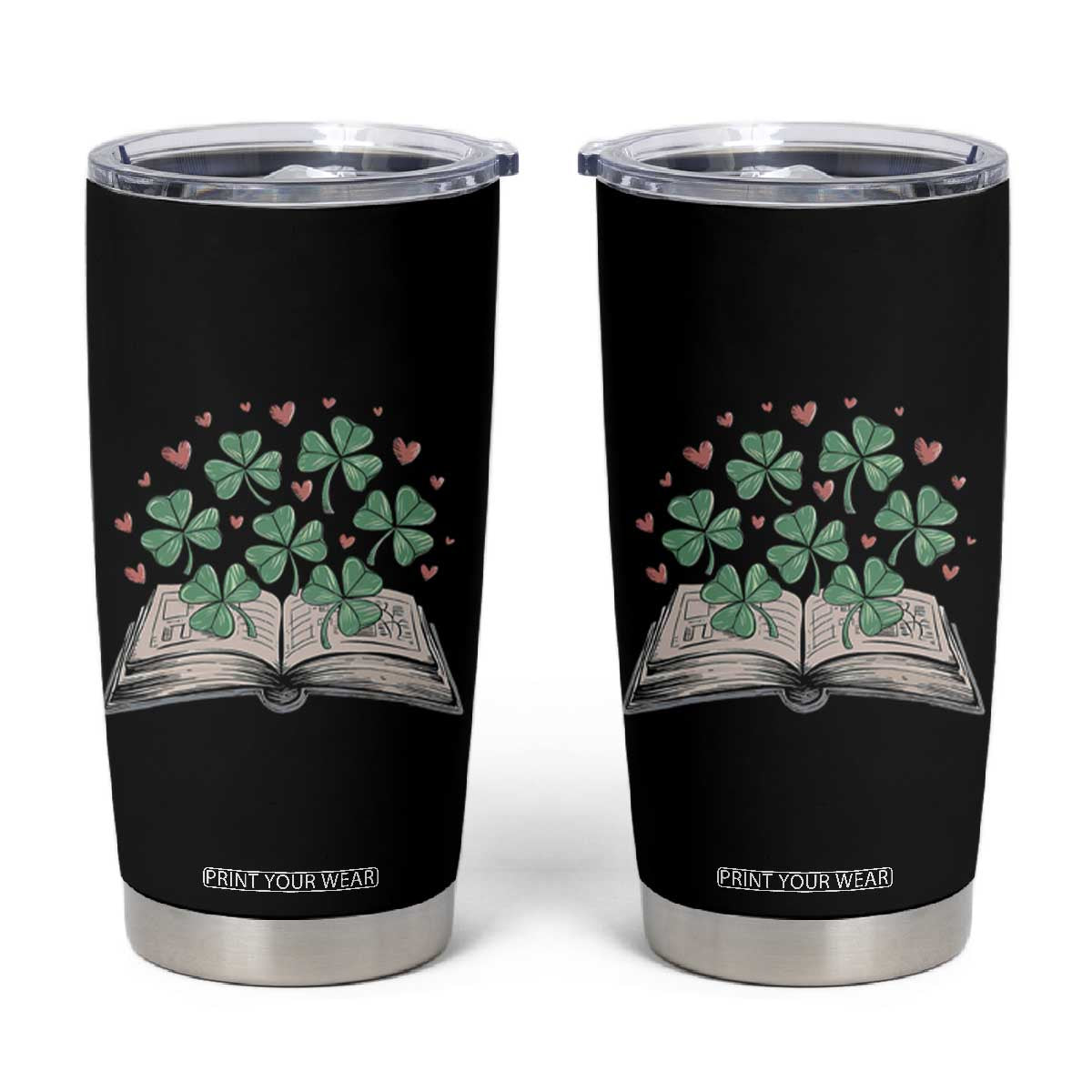St Patricks Day Book Lover Tumbler Cup Librarian Core Lucky Shamrocks TS02 Black Print Your Wear