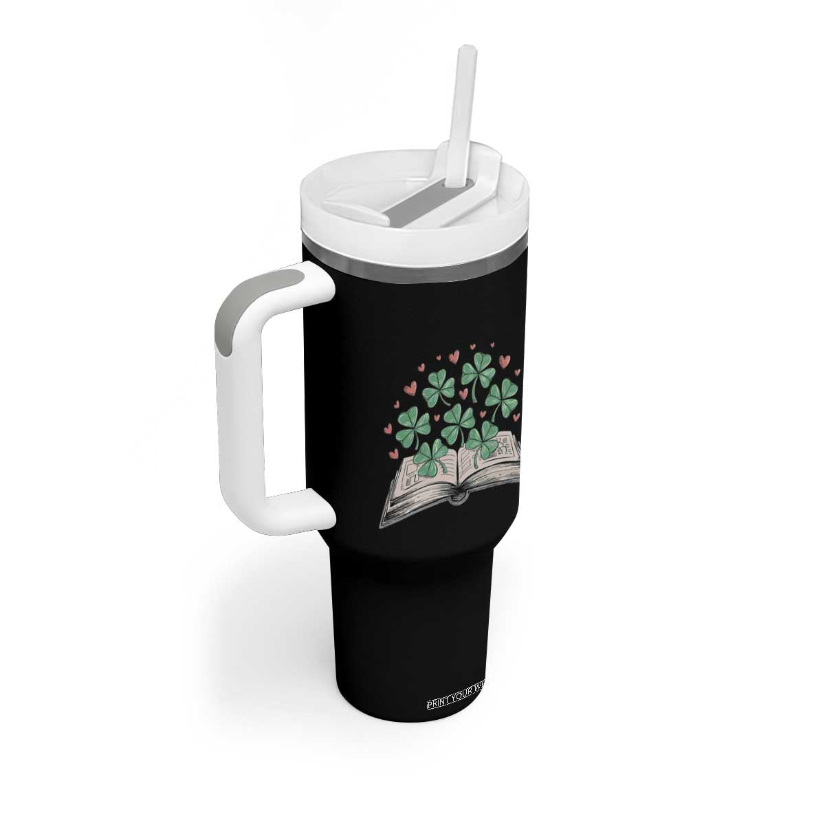 St Patricks Day Book Lover Tumbler With Handle Librarian Core Lucky Shamrocks TS02 Print Your Wear
