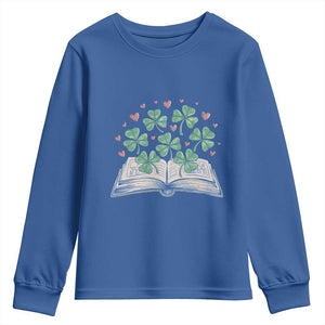 St Patricks Day Book Lover Youth Sweatshirt Librarian Core Lucky Shamrocks TS02 Royal Blue Print Your Wear