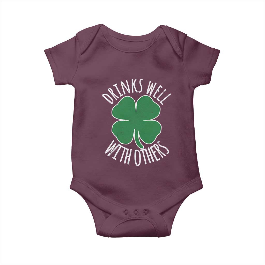 Funny St Patricks Day Drinking Baby Onesie Drinks Well With Others Drunk Beer Lucky Shamrock TS02 Maroon Print Your Wear