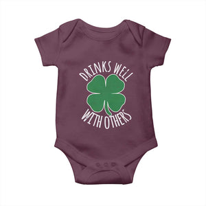Funny St Patricks Day Drinking Baby Onesie Drinks Well With Others Drunk Beer Lucky Shamrock TS02 Maroon Print Your Wear